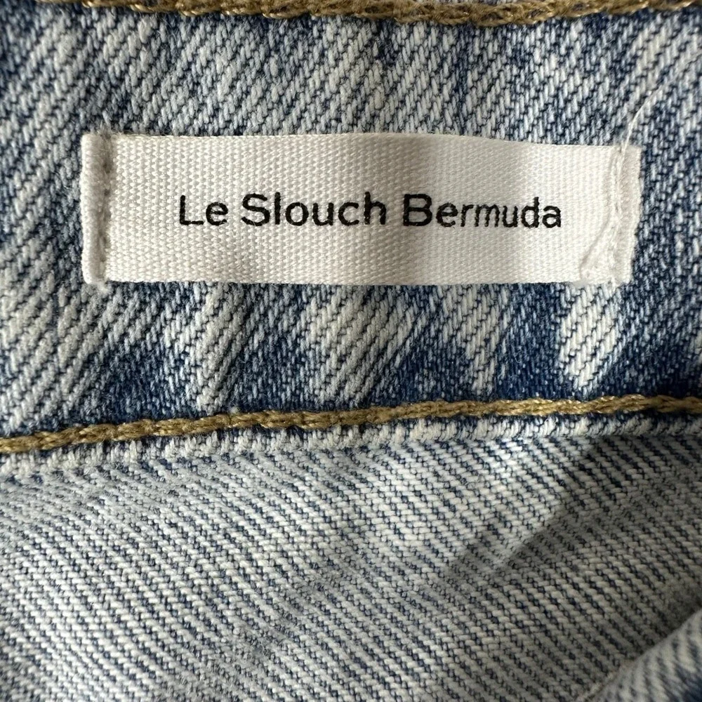 FRAME Le Slouch Bermuda Denim Shorts Acid Wash‎ Blue Button Fly Raw Hem Size 28